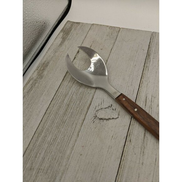 Stainless Steel Salad Server Fork with Wood Handle 13 1/4" - Picture 3 of 7